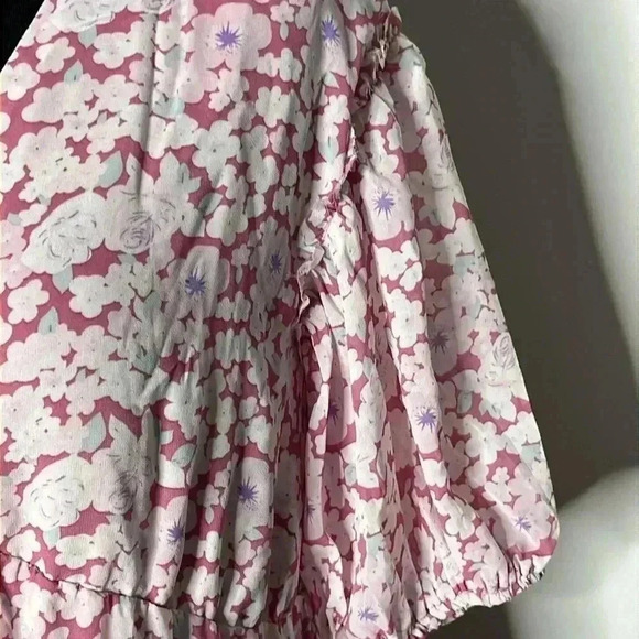 SABO Ruched Floral Raw Hem Midi Dress Size 4 - Picture 4 of 8